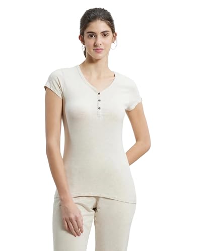 Image of Jockey UL03 Women's Super Combed Cotton Elastane Stretch Slim Fit Solid V Neck Henley Styled Half Sleeve T-Shirt