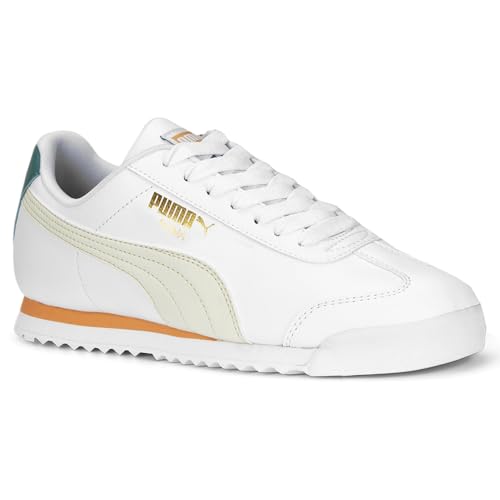 PUMA Men's Roma Sneaker, Basic+ Pristine White-Orange Peach, 8.53