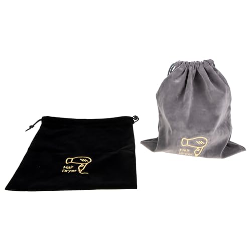 CIMAXIC Bolsa para Secador de Pelo Portátil de Pelusa Negra Diseño de Cordón, Ligera y Práctica para Viaje o Almacenamiento en Cajones, Paquete de 2 Unidades