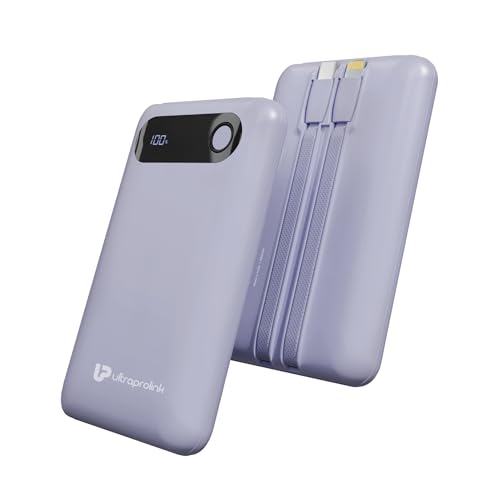 Image of UltraProlink Power Bank 10000mah Fast Charging|16.8mm Slim|22.5W QC-PD-PPS Fast Charging Battery Bank|with USB-C & iPhone Cable|Digital Display|Power Bank for Tablets & Smartphones| Lily |UM1127