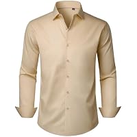 Alimens & Gentle Men's Long Sleeve Stretch Wrinkle Free Work Button Down Shirt (Tan)