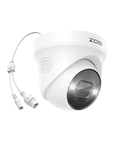 ZOSI Caméra Surveillance PoE Extérieure 5MP, Détection de Personne/Véhicule, Audio bidirectionnel, Vision en Couleur, Fonctionne Uniquement NVR PoE, Alarme...