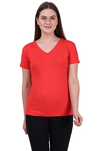 Image of FLEXIMAA Women's Cotton Plain V Neck Half Sleeve T-Shirt