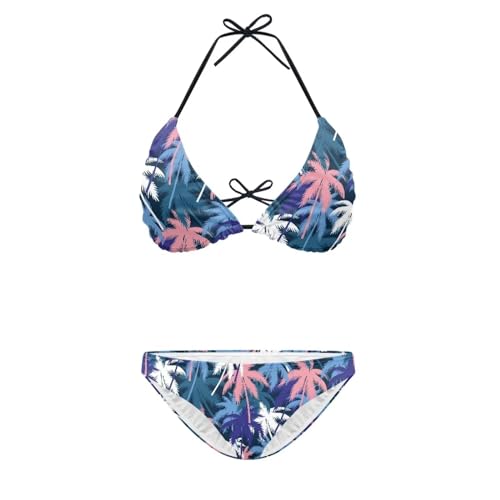 Suhoaziia Palm Tress Bikini Sets for Women Halter Bottom Spaghetti Strap Swimwear 2 Pieces Set Triangle Top Bathing Suits for Summer Beach Holiday