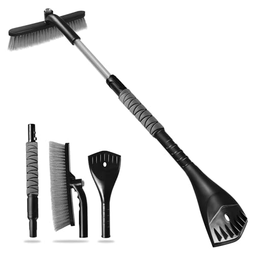 Product Image of the Rest-Eazzzy 34' Ice Scraper for Car Windshield, 2 in 1 Extendable Snow Brush and Ice Scraper with Foam Grip and Rotating Brush Head, Snow Brush for Car Truck SUV, Heavy Duty ABS (Grey)