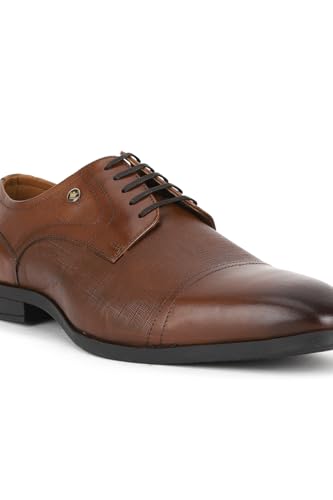 Image of Louis Philippe Men Premium Leather Breathable Lining Material Anti Slip with Heel TPR Sole Formal Derby Shoes