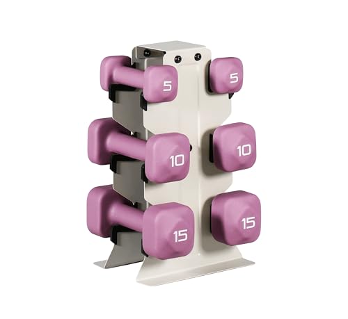 Image of Tone Fitness Neoprene Dumbbell Set with Storage Rack - Non-Slip, Anti-Roll Hand Weights for Home Gym Workouts | 20 lb, 32 lb, 50 lb, 60 lb & 100 lb Options