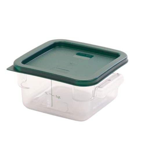 Image of FSE Square Food Storage Container with Green Lid, 2 Quart, Polycarbonate, Reusable, Clear, NSF