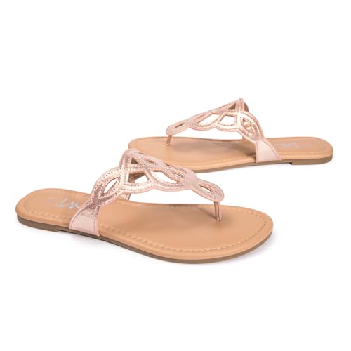 Image of LM Women's Thong Sandals T-Strap Sandals Slip On Flat Sandals Flip Flop Casual Summer Slide Sandals