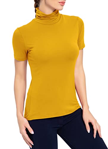 Image of AUHEGN Women's Mock Turtleneck Top Short Sleeve Lightweight Active T-Shirt (S-XXL)