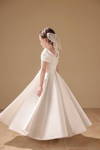 Satin Flower Girl Dresses for Wedding First Communion Dresses for Girls A Line Floor Length Pageant Party Dress4