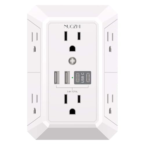 Outlet Extender Surge Protector - NUOZHI 6 Outlet Splitter with 4 USB Ports(2 USB-C), Multi Plug...
