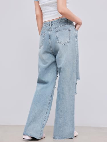 CIDER Women’s Ripped Jeans High Waisted Distressed Baggy Straight Wide Leg Pants4