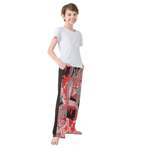 Boys' Pants Dragon Lantern Fan Flower Long Bottoms Jogger Pants Elastic Waist Trousers with Pockets S-XL4