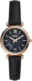 Fossil Damenuhr Carlie Mini, Quarzwerk, 28mm Rose Gold Edelstahlgehäuse mit einem Lederarmband, ES4700