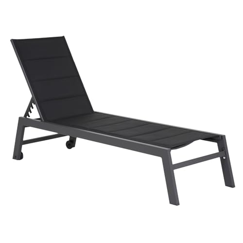 Happy Garden Bain de Soleil Barbados en textilène Noir et Aluminium Noir. Transat d'extérieur Multi Position.