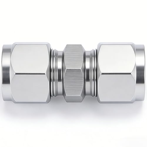 304 Stainless Steel Compression Tube Fitting Union with Double Ferrules 1/8" OD x 1/8" OD, Pack of 2