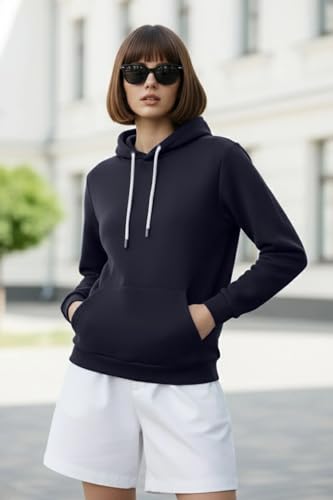 Image of JUNEBERRY Cotton Fleece Regular Fit Solid Sweatshirt Winter Wear Jumper Full Sleeve Hoodie for Women (Sizes- S to 3XL)