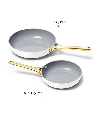 Image of Caraway Fry Pan Duo - Nonstick Ceramic Frying Pan (8 inch & 10.5 inch) - Non Toxic, PTFE & PFOA Free - Oven Safe & Compatible with All Stovetops (Gas, Electric & Induction) - White
