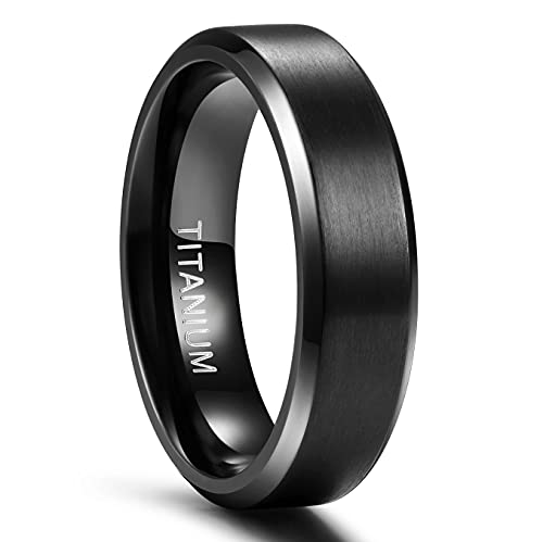 TIGRADE 6MM 8MM Titanium Ring Black Matte Wedding Engagement Band Comfort Fit Size 6-13 (6MM, 9)