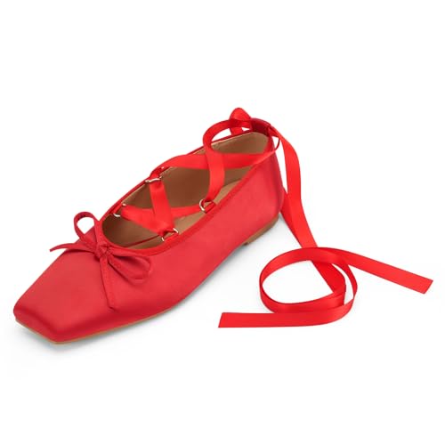 Women's Satin Ballet Flats Light Pink Bow Ballerina Slippers Lace Up Flat Shoes Strappy Mary Janes2