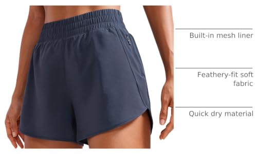 Image of CRZ YOGA Dolphin Athletic Shorts 3 inch | High Waisted, Mesh Liner, Quick Dry, Lightweight, A Zip Pocket, for Women