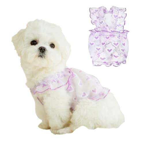 Harikaji Cute Small Dog Dress, Dog Sweet Skirt for Small Dogs, Doggie Sundress Dog Heart Dress for Summer(Purple,M)