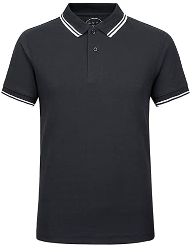 Polo casual de algodón para hombre, manga corta, con rayas sólidas, clásico pique y ajuste relajado miniatura 1