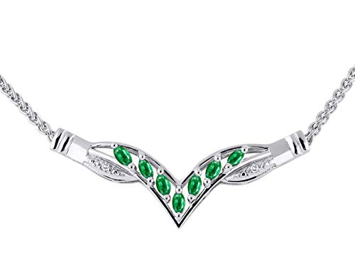 Rylos Stunning Classic Designer Necklace with Marquise Shape Gemstone & Sparkling Diamonds in Sterling Silver .925 - With Adjustible Chain