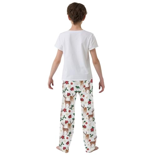 ZZXXB Reindeer Christmas Berry Boys Long Pants Soft Trousers Elastic Waist Kids Lounge Bottoms with Pockets S-XL3