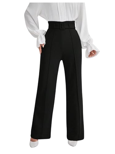 Floerns Women's High Waisted Belted Wide Leg Dress Pants Elegant Business Trousers