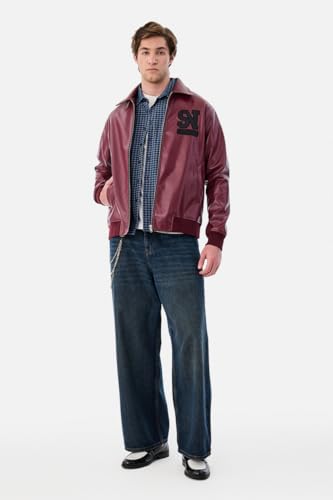 Image of SNITCH Men Streetwear Jacket| Regular Fit Full Sleeve Notch Lapel & Abstract Embroidered Back Design | Durable & Lightweight Polyester Fabric For Casual Urban Outings