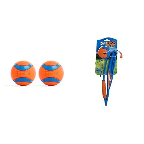 Chuckit Ultra Ball Dog Toy 2 5-inch Medium 2-Pack Fetch Fold Mini 18M Ball Launcher Bundle - for
