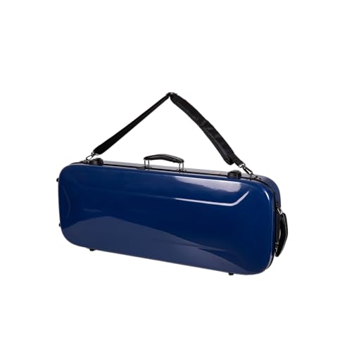 Image of Crossrock Fiberglass Mandolin Case - Oblong for F-Style (Fits Gibson F5) | Navy Blue Gloss Finish, Forest Green Velvet, TSA Lock, Hygrometer, Backpack Straps - Hard Shell Pro Travel Series