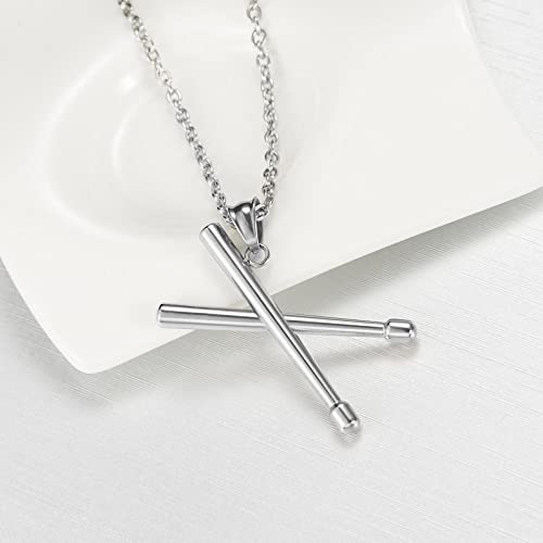 Rock Drum Stick Pendant Necklace for Men Stainless Steel Cross Drumstick Necklace, Drummer Music Charm Memorial Keepsake Jewelry4