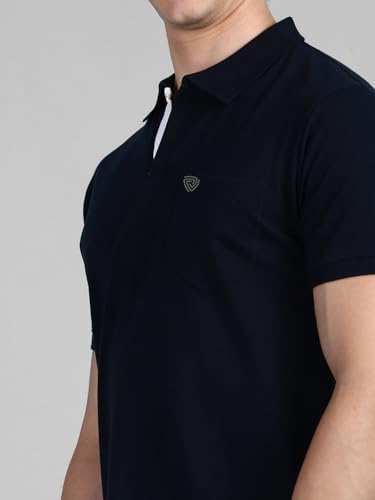 Image of Lux Cozi Men's Regular Fit Polo Neck Half Sleeve Solid Casual T-Shirt with Chest Pocket COZI 2122 NB RD 3XL 2PC Navy and Red