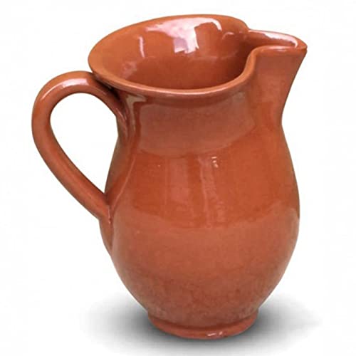 Brocca di terracotta per servire vino, birra, contenitore con manico e beccuccio versatore, design tradizionale, caffè, bar, casa, 20 cm, marrone, 1 litro
