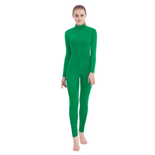 SUPRNOWA unissex gola rolê pé/sem pé manga comprida Lycra elastano unidade, Green (Footless), XX-Lar