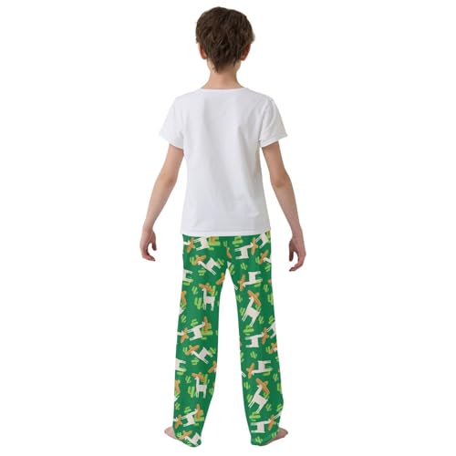 ZZXXB Mexico Llama Cactus Boys Long Pants Soft Trousers Elastic Waist Kids Lounge Bottoms with Pockets S-XL3