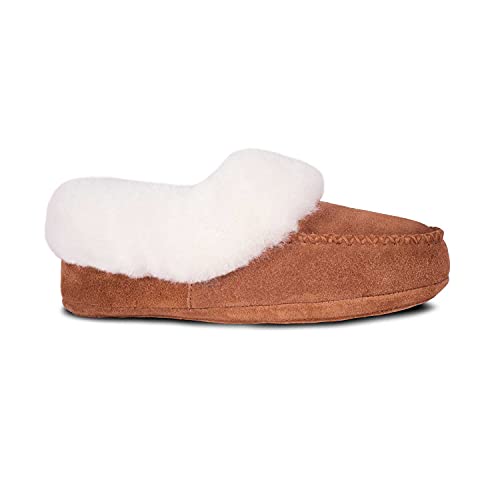 Cloud Nine Women’s Australian Sheepskin Booties for Women - Cowhide Suede Upper, Leather & Rubber Sole Women's Slippers - Chestnut - 9