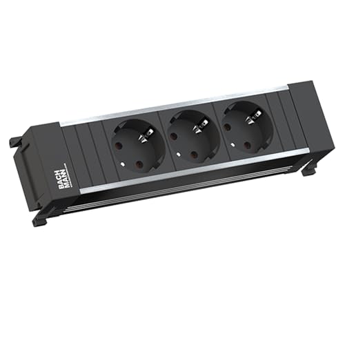 Regleta Bachmann 916.1192 de aluminio negro con tomas de corriente schuko para mesa