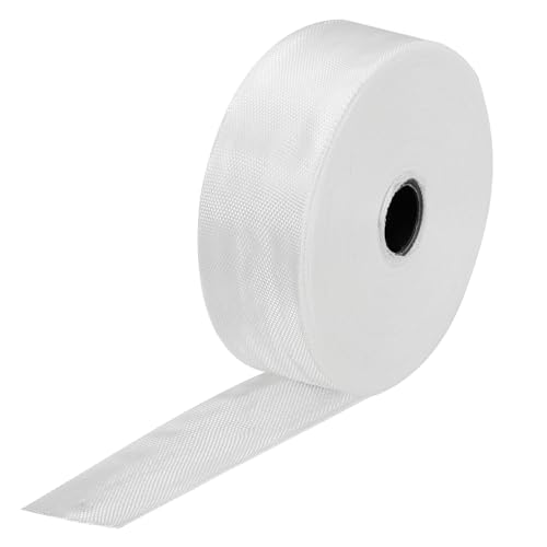 Image of MECCANIXITY Fiberglass Cloth Tape E Glass Fiber Fiberglass Mesh Glass Fiber Mesh Woven Fiberglass Fabrics Insulation Tape 50m(55 Yard) x25mmx0.1mm for Reinforcement Repair