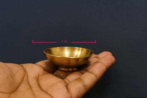 Image of NAVRANGINI Decorative Pure Brass Katori for Pooja, Festivals, Prasad & Desert | Small Multipurpose Prasadam Bowls for Pooja | Pooja Items Peetal Bowl, Pital Diya Chawal Kumkum Cups for Puja (Set of 4)