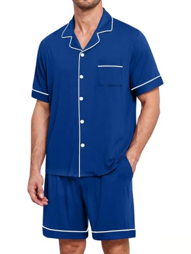 Image of Mens 2 Piece Short Sleeve Button Down Pajama Set, S-3XL