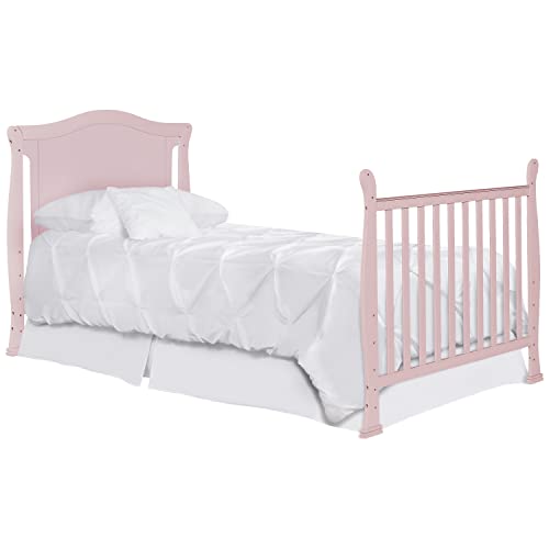 Image of Dream On Me Mini Crib Bed Rail in Blush Pink, Converts Mini Cribs to Twin Size Beds, Solid Wood Construction