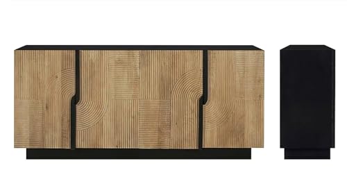 Image of The Attic Georgia Sideboard Large|Multipurpose Cabinet for Kitchen and Living Room Storage|Crockery Storage|Solid Mango Wood|Black + Natural Matte Finish
