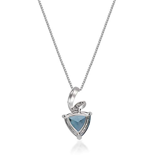 Gin & Grace 14K White Gold Genuine London Blue Topaz Pendant With Diamonds For Women | Ethically, Authentically & Organically Sourced (Trillion) Shaped London Blue Topaz Hand-Crafted Jewelry For Her #TOP1