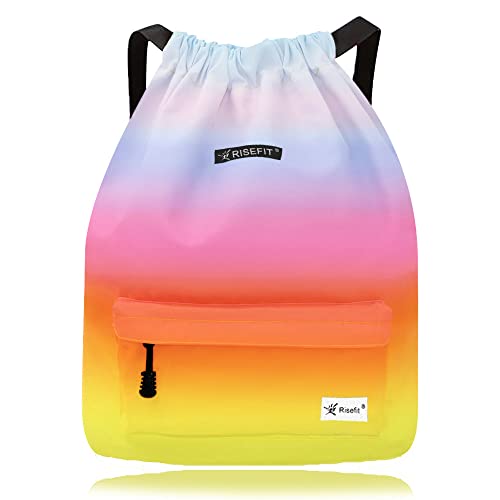 Risefit Drawstring Swimming Bag School PE Bags Waterproof Gym Backpack Daily Book Bags with Large Capacity Travel Kids Girls 