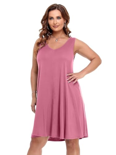 Image of BELAROI Women Casual Summer Dresses Plus Size Sundress V Neck Swing Tank Dress Sleeveless Criss-Cross Beach Cover Ups Pockets