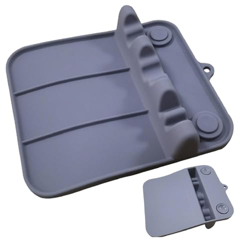 ​​Mueble innovador espacio saving​​ Estante para vajilla de silicona, soporte para utensilios de silicona con almohadilla de goteo, soporte para cucharas y soporte para cucharas, (Grey, 14x17x3.5cm)